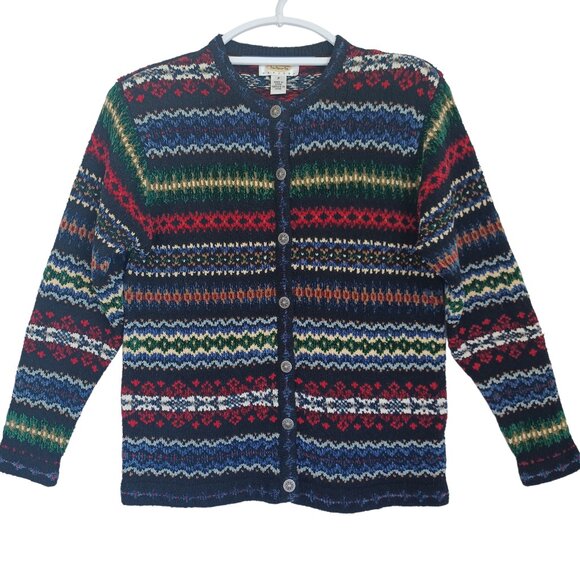 Talbots Sweater Cardigan Chenille Button Front Black Multi Stripe Womens Petite - Picture 1 of 11